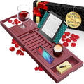 SereneLife Premium Bathtub Tray Caddy with Gift Box and Bow Set, Expandable Bath Tray, Unique House Warming Gifts for Mom, Women, Wedding, Anniversary, Bridal Shower, Fit for All Tub - Stain Brown