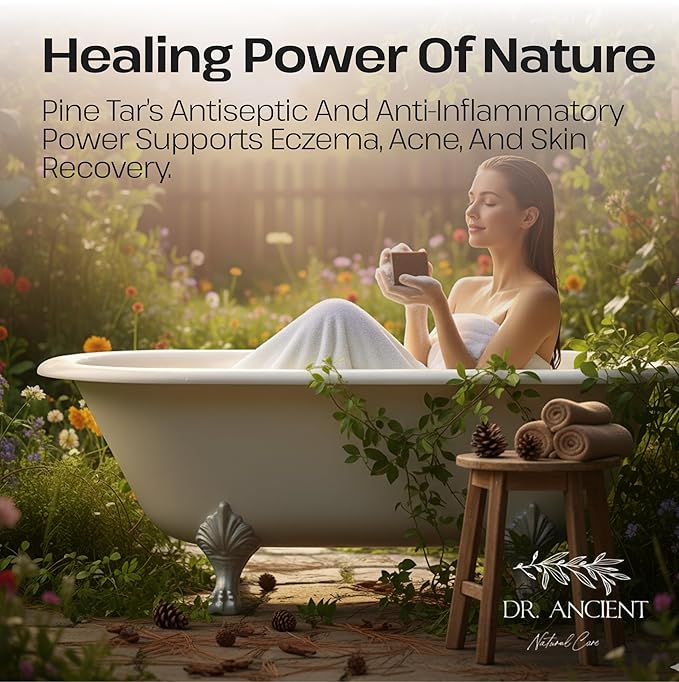 Dr.Ancient Pine Tar Black Soap Bar, Organic Soap Bars Handcrafted the Traditional Way, Natural Chemical-Free, Vegan, Used for Face and Body, Deep Cleansing, and Nourishing Daily Skin