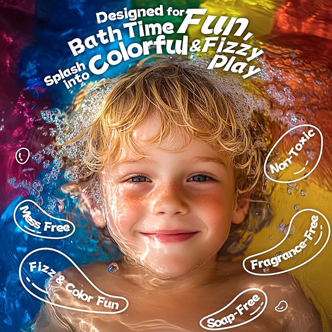 300 Count Bath Color Tablets for Kids, Non-Toxic & Fragrance-Free Fizzies Tablets, 6 Vibrant Water Colors, Kid-Friendly Bath Bombs Set for Fun Bath Time, Ideal for Kids Ages 3+