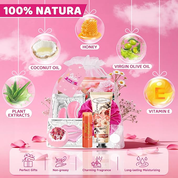 Spa Party Supplies for Women, 12 PCS Spa Party Favors Include Face Masks Skincare, Hand Cream, Lip Balm, Under Eye Patches, Lip Mask and Foot Bath Bombs for Birthday Sleepover Party