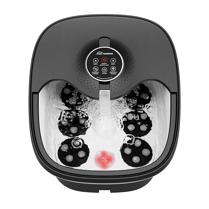 Snailax Foot Spa Bath Massager with Heat, Bubble, Shiatsu Massage Rollers, Remote Control, Temperature Control, Collapsible, Pedicure Foot Soaking Tub