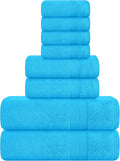 Belizzi Home 8 Piece Towel Set 100% Ring Spun Cotton, 2 Bath Towels 27x54, 2 Hand Towels 16x28 and 4 Washcloths 13x13 - Ultra Soft Highly Absorbent Machine Washable Hotel Spa Quality - Turquoise Blue