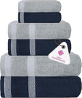 CASA COPENHAGEN Solitaire 6Pcs 100% Egyptian Cotton Large Designer Towels Gift Set- Grey Violet - Navy, 600GSM, 2Bath 2Hand 2Washcloths, Bath Towels for Bathroom Set for Women & Men