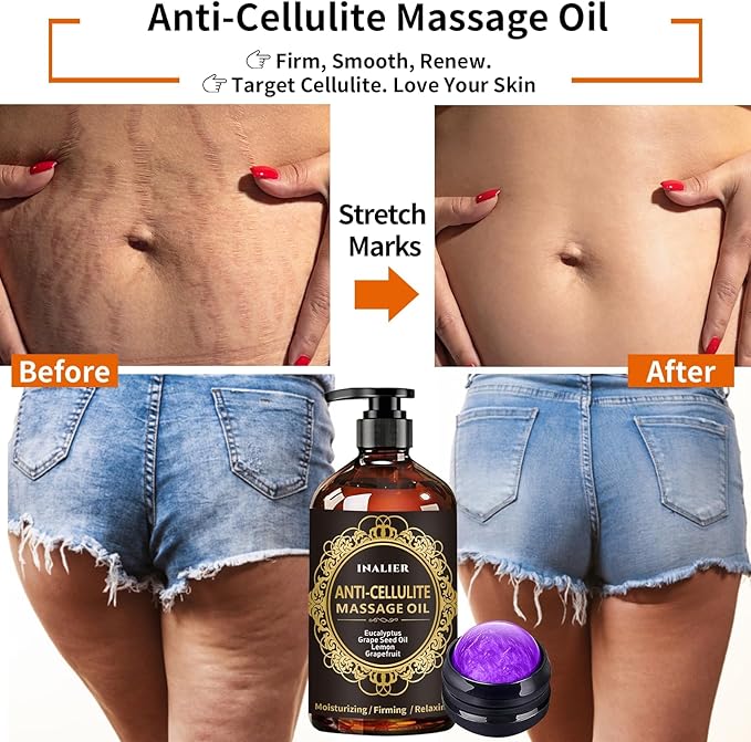 Mothers Day Gifts for Wife,Massage Oil for Massage Therapy,3 Pack Cellulite Massage Oil,Sore Muscle Arnica Oil & Lavender Massage Body Oil with Massage Ball & Thumb Saver Tool,Fathers Day Gift