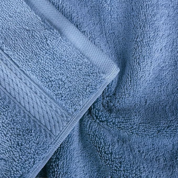 Superior Egyptian Cotton Pile Bath Towel Set of 4, Ultra Soft Luxury Towels, Thick Plush Essentials, Absorbent Heavyweight, Guest Bath, Hotel, Spa, Home Bathroom, Shower Basics, Denim Blue