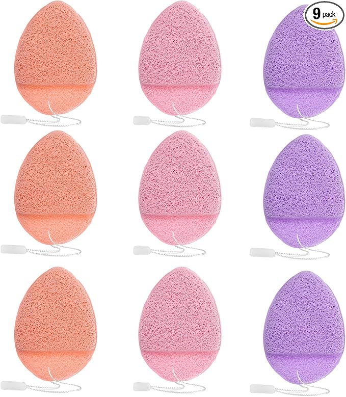9PCS Drop Shape Exfoliating Face Scrubber Sponge Daily Cleansing Facial Sponges Exfoliator, Glove Bath Makeup Blackhead Remover Tools Reusable Face Scrub Pads for Women