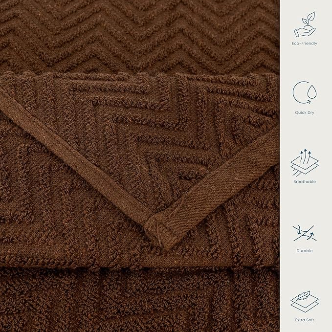 CASA COPENHAGEN EcoWave 4Pcs 100% Cotton Large Designer Towels Gift Set- Toffee, 55"x27", 4Bath Towels for Bathroom (Box Pack, Set for Women & Men)