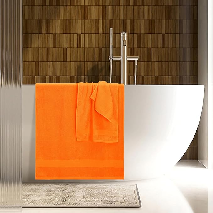 Belizzi Home 8 Piece Towel Set 100% Ring Spun Cotton, 2 Bath Towels 27x54, 2 Hand Towels 16x28 and 4 Washcloths 13x13 - Ultra Soft Highly Absorbent Machine Washable Hotel Spa Quality - Orange