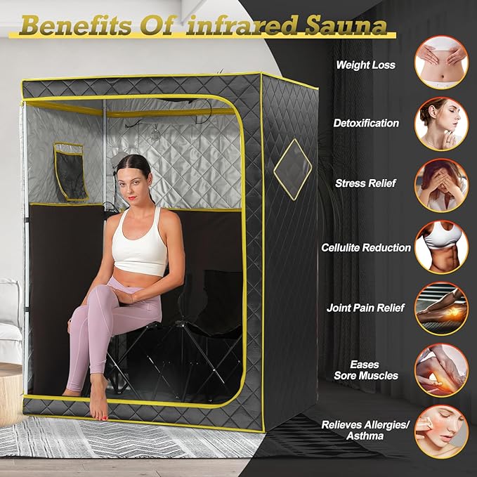 Portable 1-2 Personl Infrared Saunas for Home, Full Spectrum Infrared Sauna, Full Size Large Space Spa, 2 Portable Upgrade Chair, Oversize Full Body Home Sauna Spa for Relaxation & Detox
