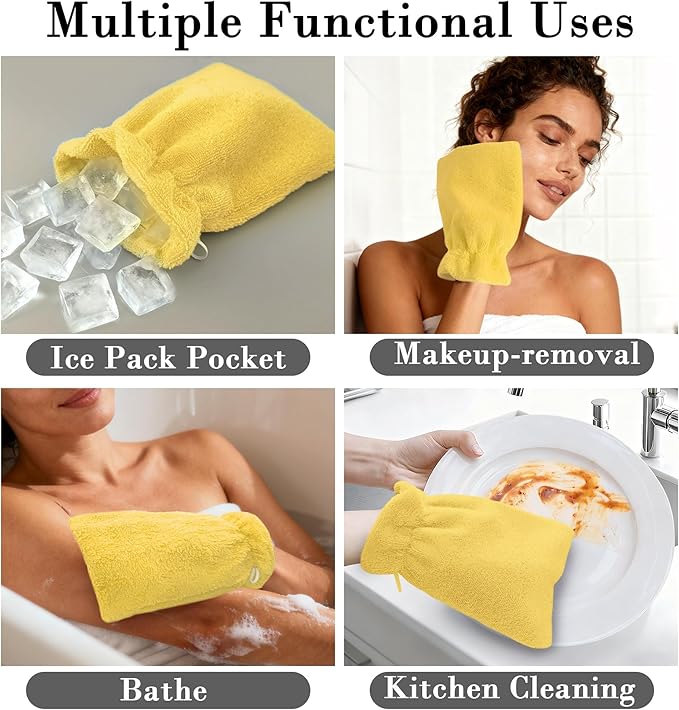 VOOVA & MOVAS Washcloths for Body, 8.3"x6.3" - 100% Cotton,Soft Absorbent Bath Mitt Washcloth with Hanging Loop, Bath Mitts for Shower, Yellow