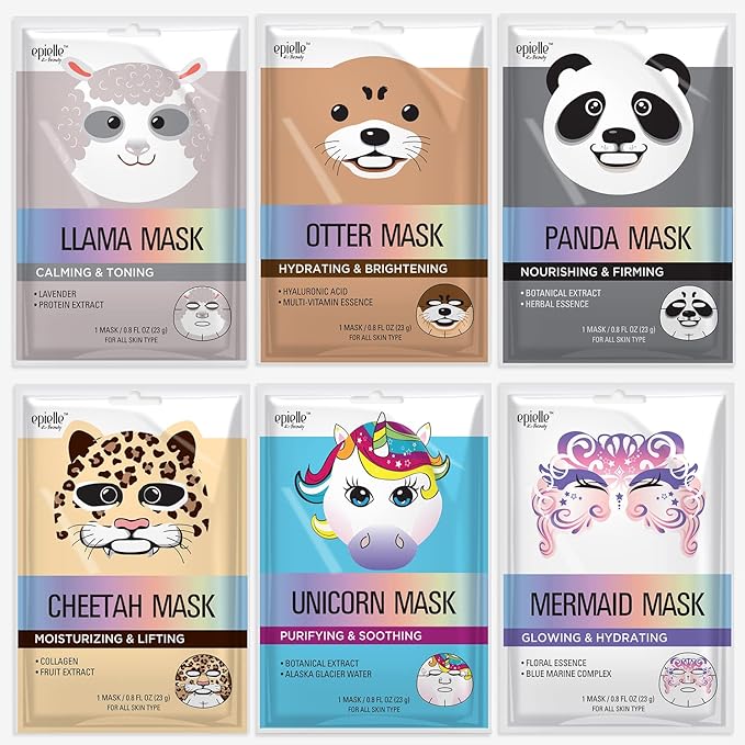 Epielle Character Face Mask Mystical Safari 6 Pack, Fun & Effective Korean Skin Care, Spa Party Favors, Mothers Day Gifts, Birthday Gifts for Women, Self Care Gifts