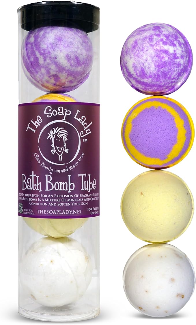 The Soap Lady Relaxation Bath Bombs - Lavender, Oatmeal Milk Honey & Lavender, Lemongrass with Calendula, and Oatmeal Milk & Honey - 4 Pack