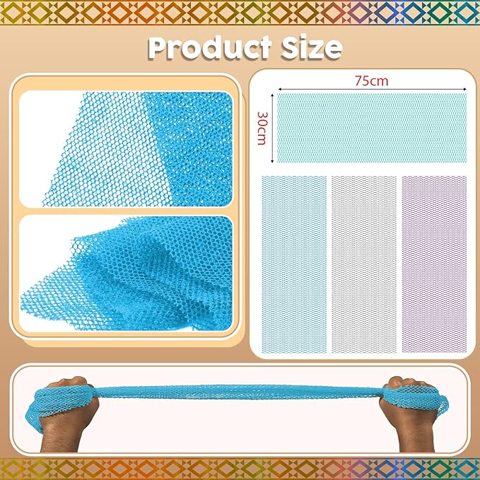 African Net Sponge (4-Pack) - Premium Exfoliating Body & Face Scrubber, Travel-Ready, Durable, Gentle Exfoliation Tool(Light Purple,Gray,Sky Blue,Green)