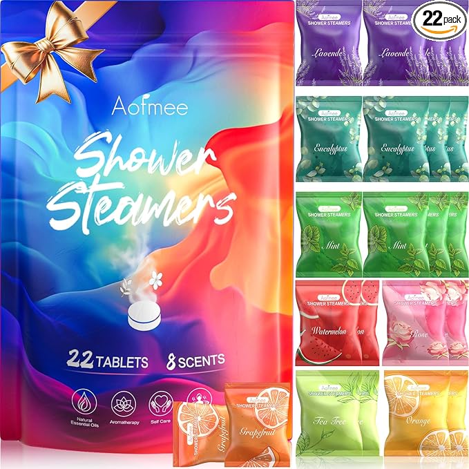 Aofmee Shower Steamers Aromatherapy 22 Pack - Shower Bombs Valentines Day Gifts for Her and Him, Shower Tablets with Essential Oils for Relaxation, Self Care Birthday Gifts for Women and Men
