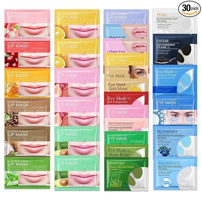 15 Pairs Under Eye Patches for Dark Circles,15 Packs Lip Masks,Hydrating Under Eye Masks and Lip Patches for Women,Undereye Mask Patches for Eye Care,Moisturizing Eyemasks Skin Care Set