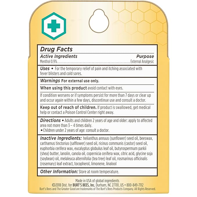 Burt's Bees Medicated Lip Balm, With Eucalyptus Oil and Menthol, Tint-Free, Natural Origin Lip Care, 4 Tubes, 0.15 oz. (Pack of 12)