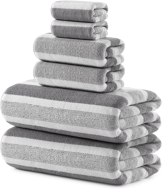 REDKISS Ultra Soft Bath Towel Sets 6-Piece 35"x70" | 100% Microfiber, Highly Absorbent & Quick Dry | Gray Towels for Bathroom, Spa, Gym | 2 Bath, 2 Hand, 2 Washcloths