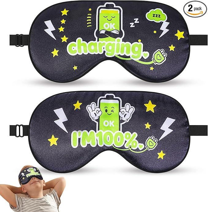 2 Pcs Boys Sleep Eye Mask, Guys Blackout Sleeping Silk Mask for Kids Adult Children's Travel Eye Mask Eye Cover Blindfold for Game (2 Pcs Battery Mask - Style 7)