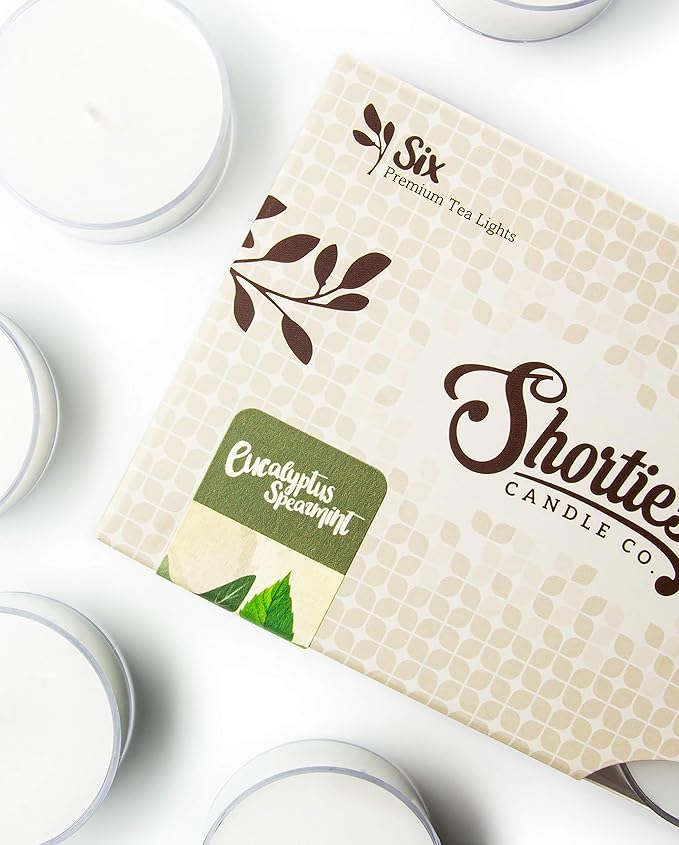 Eucalyptus Spearmint Premium Tealight Candles - Highly Scented with Essential & Natural Oils - 6 White Tea Lights - Beautiful Candlelight - Made in the USA - Fresh & Clean Collection