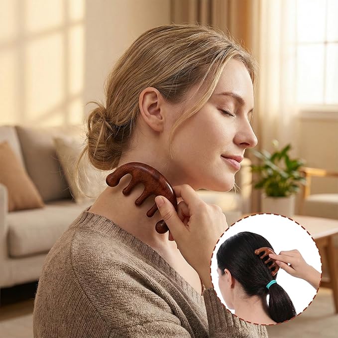 ElevateTech Wooden Scalp Massage Comb, Sandalwood Head Massager for Hair Growth & Relaxation Wooden Hair Brush Hairs Scrubber Portable Handheld Gua Sha Body Massage Tool for Men Women Spa