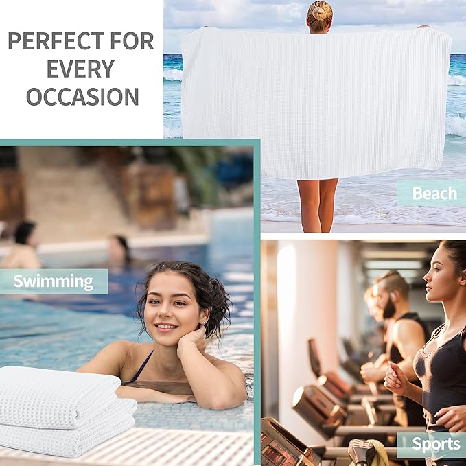 MICROFI New Microfiber Waffle Bath Towels, 2 Pieces, Oversized, Soft, Absorbent, Fast Drying, Lint Free 430 GSM (White)