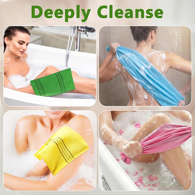4 Pcs Korean Exfoliating Washcloth with 4 Pcs Korean Exfoliating Mitt, Gentle Exfoliating Korean Scrubber, Large Korean Washcloth Exfoliating, Colorful Korean Body Scrubber for Cleaning Skin