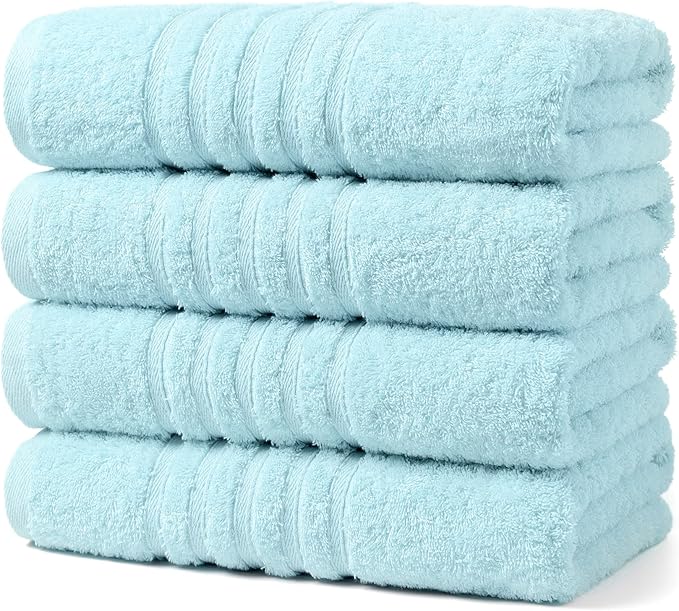Aibaser Towels - Premium 100% Cotton Bath Towels Set (27 x 54 inches), Lightweight and High Absorbency Quick Drying (Sky Blue)
