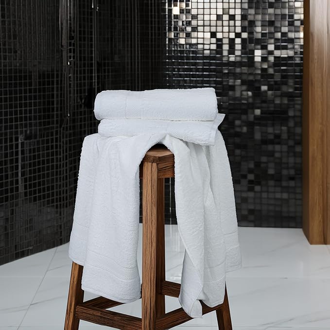 Commercial Bulk Pack of 12 Small Bath Towels – 100% Cotton Terry 24" x 46" – Ideal for Hotels, Salons, Gyms, Spas & Institutional Use – White