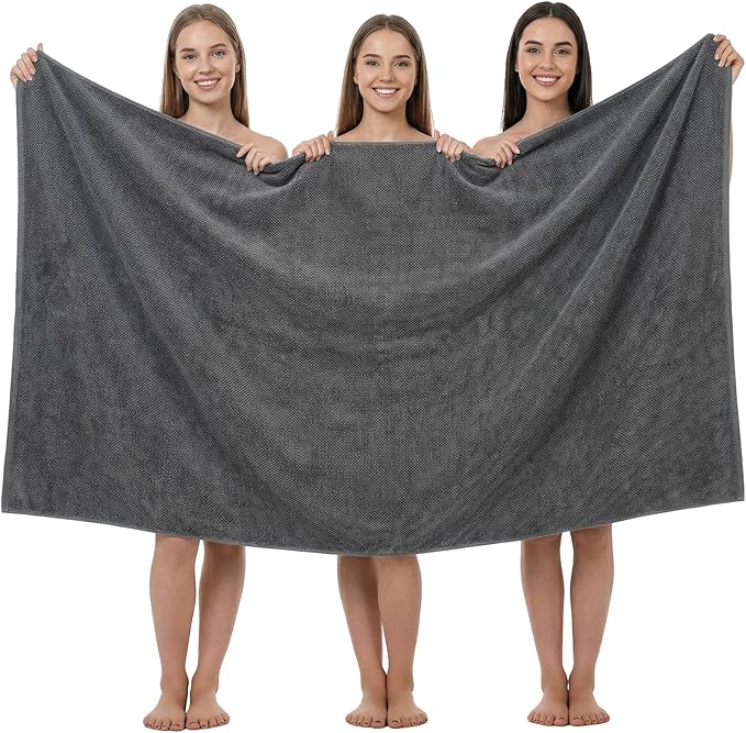 REDKISS Pack of 1 Jumbo Bath Sheet, 40 x 80 Inches Microfiber Oversized Bath Towel for Bathroom, Extra Large & Lightweight, Quick-Dry, Super Soft & Absorbent, Perfect to Wrap Yourself in, Dark Gray