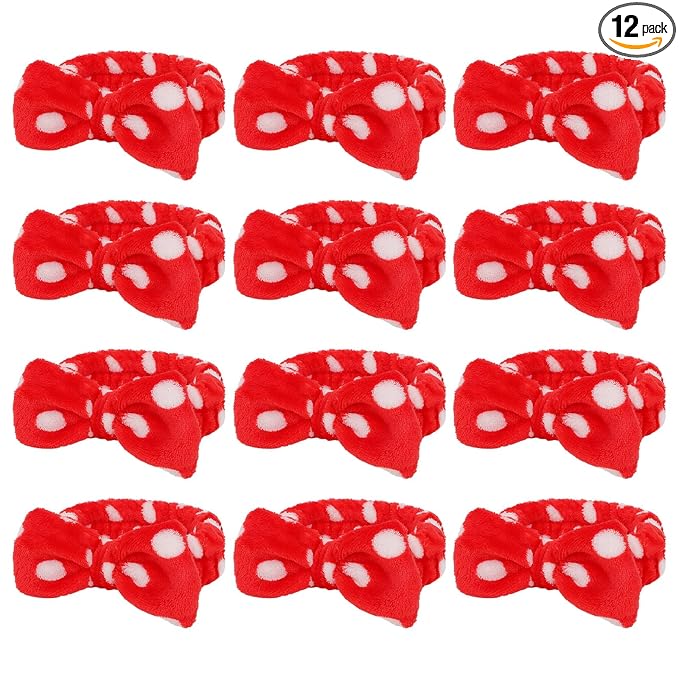 Casoty 12 Pcs Headbands for Makeup, Spa Gifts for Women, Soft Coral Fleece Makeup Headbands for Women, Bow Hair Band, Spa Headband for Face Washing Shower Skin Care Yoga