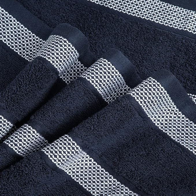 CASA COPENHAGEN Solitaire 6 Pieces Towel Set- Navy, 600 GSM 2 Bath Towel 2 Hand Towel 2 Washcloth, Designed in Denmark Made of Soft Egyptian Cotton for Bathroom, Kitchen & Shower