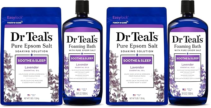 Dr. Teal's Epsom Salt Soaking Solution and Foaming Bath with Pure Epsom Salt Combo Pack, Lavender (Pack of 2)
