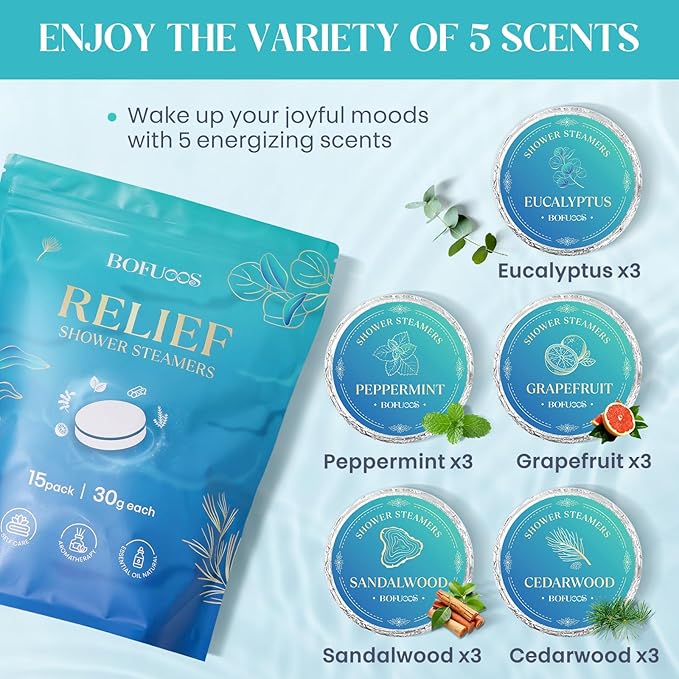 Shower Steamers Aromatherapy, Birthday Gifts for Men Him Dad Boyfriend Teen Boy, Dad Gifts for Fathers Day, Bath Bombs with Natural Essential Oils for Relaxation Self Care SPA -15 Tablets