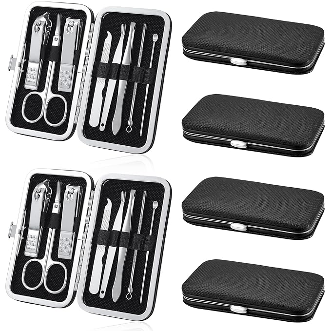 Hanaive 6 Set Manicure Set 48 Pcs Nail Clippers Pedicure Kit Gift for Mother's Day 8 in 1 Stainless Steel Grooming Kit Professional Nail Care Tools with Luxurious Travel Case for Men Women(Black)