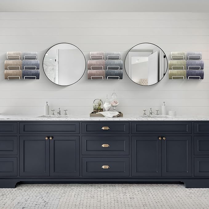 Sorbus Towel Holder for Bathroom Wall - 6 Level Wall Mounted Towel Rack Shelves for Rolled Bath Towels, Washcloths, Linens - White Hanging Towel Racks for Bathroom, Spa, Salon, Towel Storage Organizer