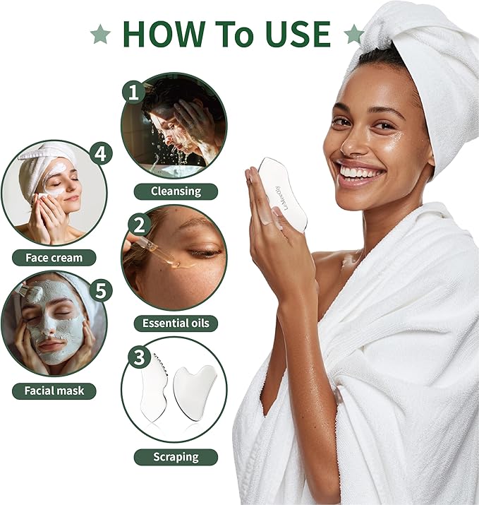 LeMeeOly 2Pcs Gua Sha Facial Tools Stainless Steel, Detailer GuaSha Set for Face Neck, Natural Skin Care Metal Gua Sha Lymphatic Drainage Face Massage Tool, Gift for Women