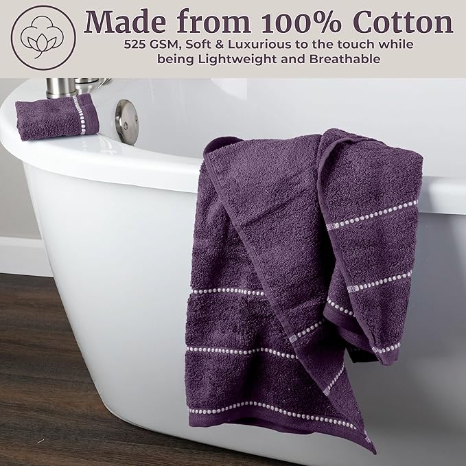 Lavish Home 6 Piece Bathroom Towels Set - 525GSM 100% Cotton Bathroom Essentials - 2 Bath Sheets, 2 Hand Towels, and 2 Wash Cloths for Bath, Shower, Gym, Spa, and Dorm Room (Eggplant)