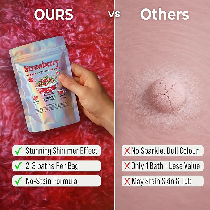 Red Shimmer Bath Bomb in A Bag - Handmade Strawberry Scented Bath Bombs for Women, Kids and Men - Bulk Bathbomb Fizzies Perfect for Boys and Girls All Ages (Small, Red)