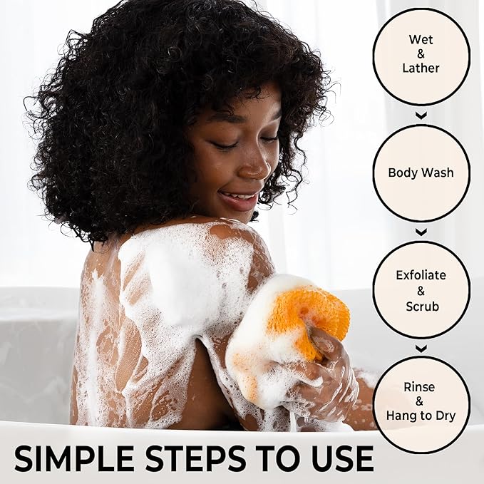 Authentic African Net Sponge Red Forest York Forest - Body Scrubber Bath Loofah Exfoliating Net Sponge for Shower - 4 Pack Exfoliator Sponges for Most Skin Types Back Scrub Washer Accessories