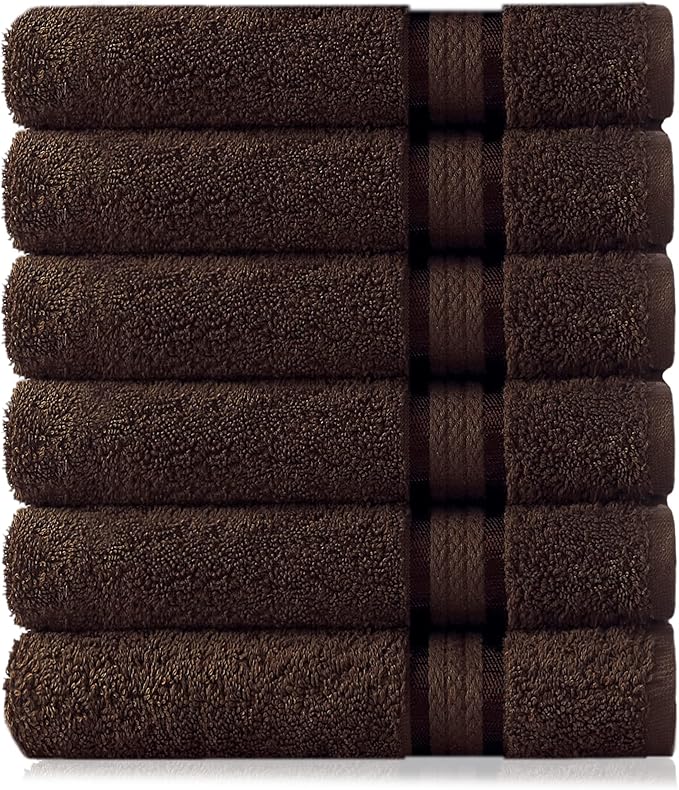 COTTON CRAFT Ultra Soft Hand Towels - 6 Pack - 16x28-100% Cotton Face Towels - Absorbent Quick Dry Everyday Luxury Hotel Bathroom Kitchen Spa Gym Shower Pool Camp Picnic - 580 GSM - Chocolate Brown