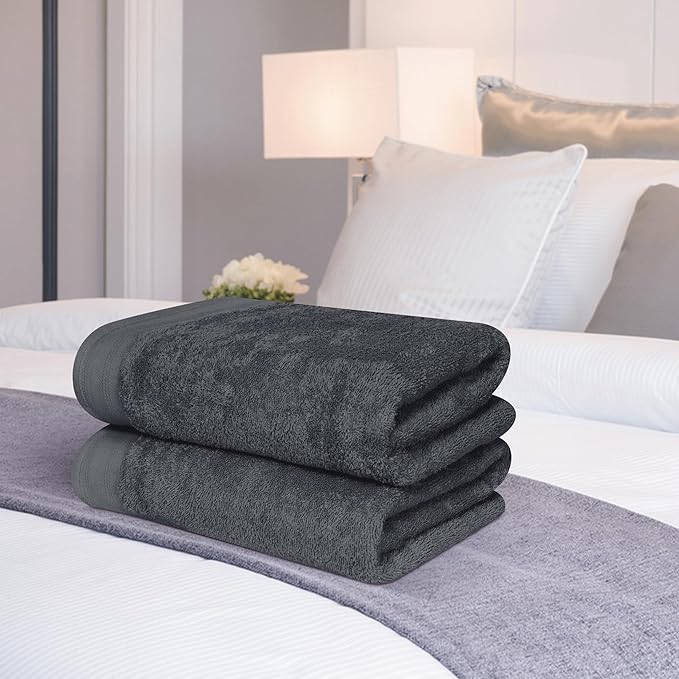 Cotton 2 Pack Oversized Bath Towel Set 28x55 inches, Large Bath Towels, Ultra Absorbant Compact Quickdry & Lightweight Towel, Ideal for Gym Travel Camp Pool - Charcoal Grey