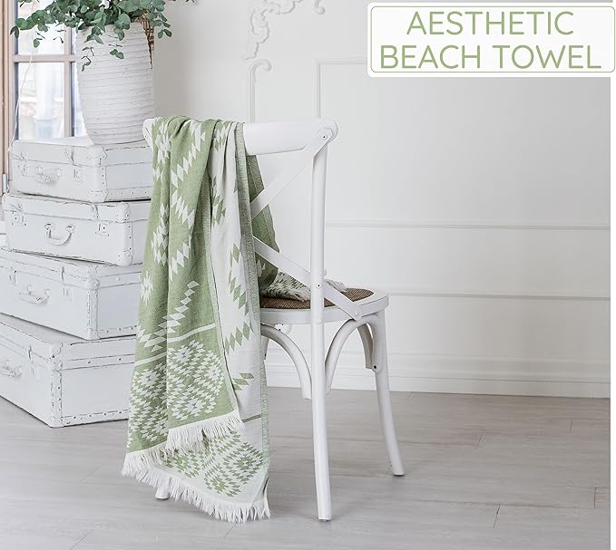 Turkish Towels Beach Towels Oversized (35”x67”) Beach Towels for Adults Quick Dry and Sand Free Beach Towel Beach Blanket 100% Cotton Turkish Towel - Soft Green