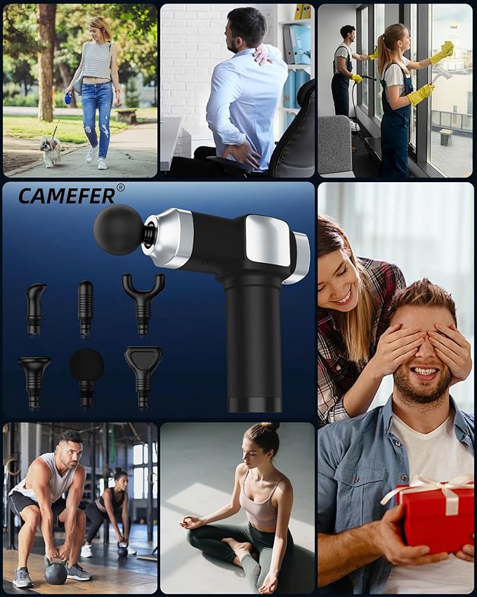 Massage Gun Deep Tissue, Portable Percussion Electric Muscle Massager for Pain Relief, Handheld Massagers with 30 Speeds & 6 Attachments for Back and Neck, Gifts for Men Women