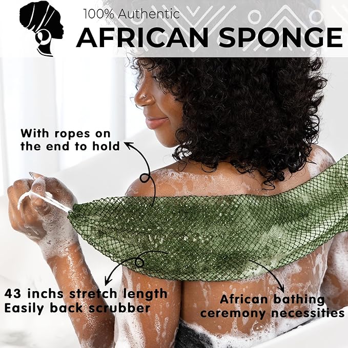 African Net Sponge Authentic - Back Scrub Exfoliating Net Sponge with Knots - 2 Pieces African Bath Sponges for Body Scrubber Exfoliator - Back Washer for Shower Accessories