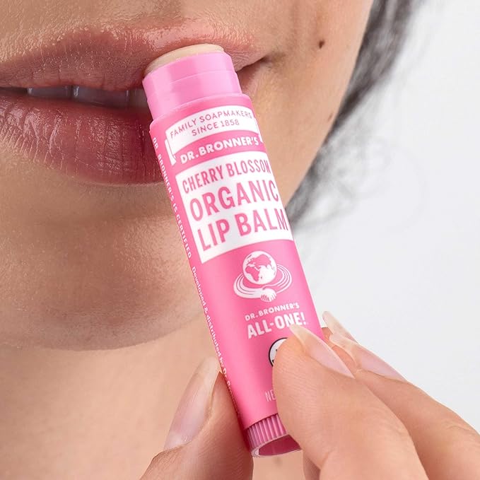 Dr. Bronner’s Organic Lip Balm (.15oz, 6-Pack) Natural, Moisturizing, Petroleum-Free Lip Balm with Beeswax & Avocado Oil for Dry Lips, Men & Women - Cherry Blossom