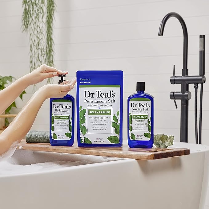Dr Teal's Foaming Bath with Pure Epsom Salt, Relax & Relief with Eucalyptus & Spearmint, 34 fl oz