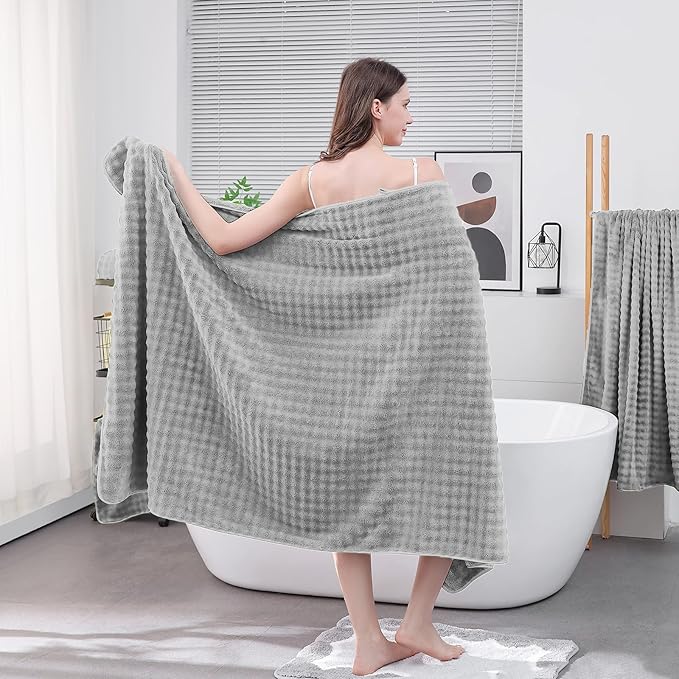 KBY Bath Towels Set of 2, Extra Large Bath Sheets 40X80 Inches,Quick Dry, Ultra Soft，Durable & Super Absorbent Oversized Bathroom Towel Sets for Adults, Gym, Spa, Pool & Hotel（ Gray）