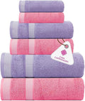 CASA COPENHAGEN Solitaire 6Pcs 100% Egyptian Cotton Large Designer Towels Gift Set- Purple Rose - Pink, 600GSM, 2Bath 2Hand 2Washcloths, Bath Towels for Bathroom Set for Women & Men