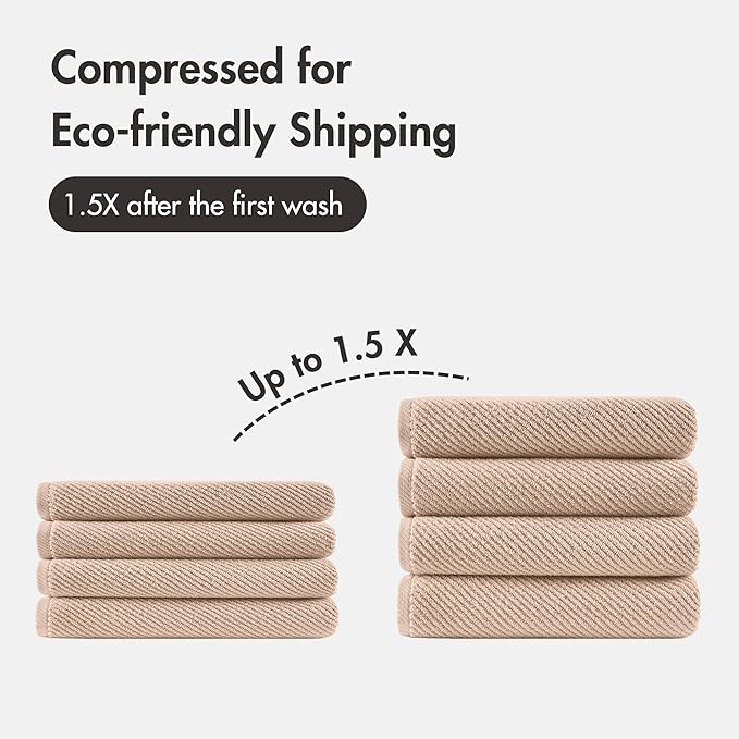 Madison Park 4-Piece Bath Towel Set for Bathroom 30" x 56" Large Diagonal Ribbed, Beige - 100% Cotton Soft Quick Dry & Absorbent Gift | Zero Twist, 500 GSM, Oeko-TEX, Hotel Quality
