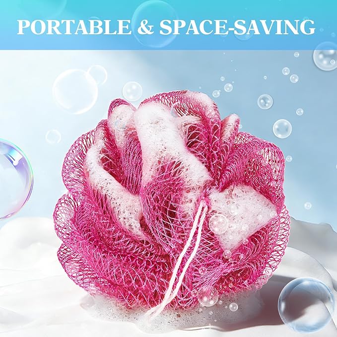 African Net Sponge Authentic Exfoliating Body Scrubber for Shower & Bath, Deep Cleansing Lather for Dead Skin Removal, Back Scrubber Gift for Women & Men（Rose Red & Purple）